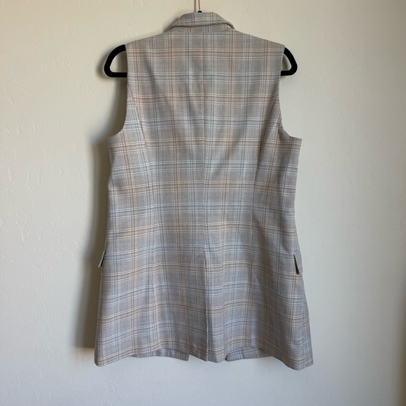 Rachel Zoe Preppy Plaid Sleeveless Blazer Long Line Vest Small - Picture 10 of 13